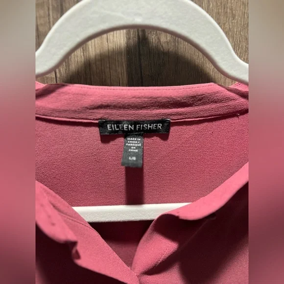 Eileen Fisher Silk Rose Button Long Sleeve Shirt Women’s Large Georgette Crepe - Picture 3 of 4